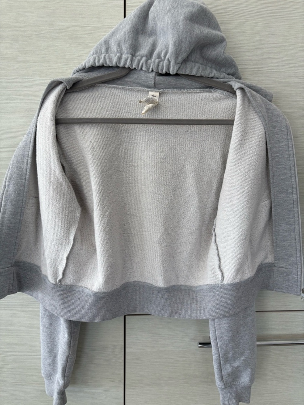 Alo Yoga “Routine Cropped Zip Hoodie” in Heather Grey - Picture 5 of 10